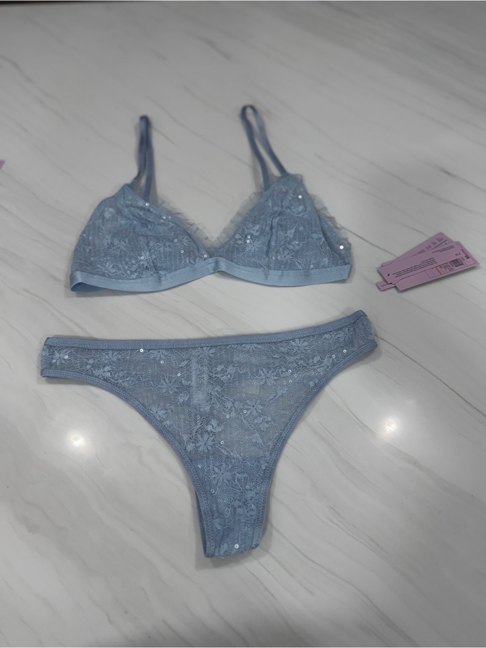 wild fable Light Blue Lace Bralette & Bikini Set